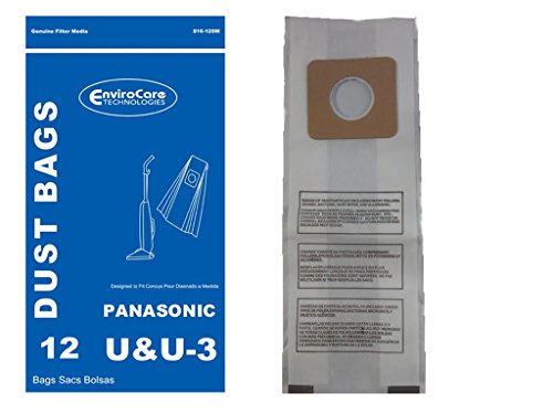 12 Panasonic U, U-3 & U-6 Single Ply Upright Vacuum Cleaner Bags MC-V145M, MC-115P, MC-V5000 -V5099, MC-V7300 - V7399, MC-V6200 - V6299