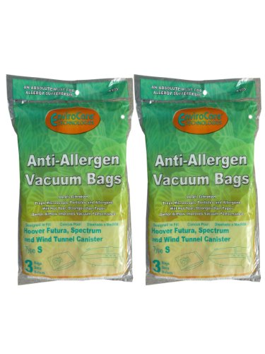 6 Hoover HEPA Windtunnel Allergy Vacuum Type S Bags, Futura, Spectrum, Power Max Vacuum Cleaners, 43655097, 4010064S, 4010344S, 43655093, 4010100S