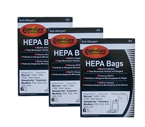 EnviroCare 18 Riccar Simplicty HEPA Canister Replacement Vacuum Bags RHH-6 C19-6 Shh-6 S8-6 C19-6